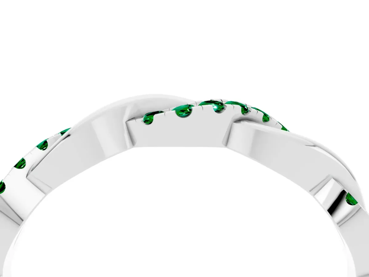 Round Emerald Twist Eternity Band with Pavé Setting Platinum