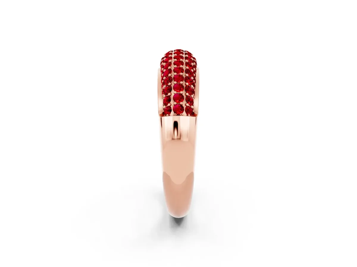 Three-Row Pavé Round Ruby Dome Band Rose gold