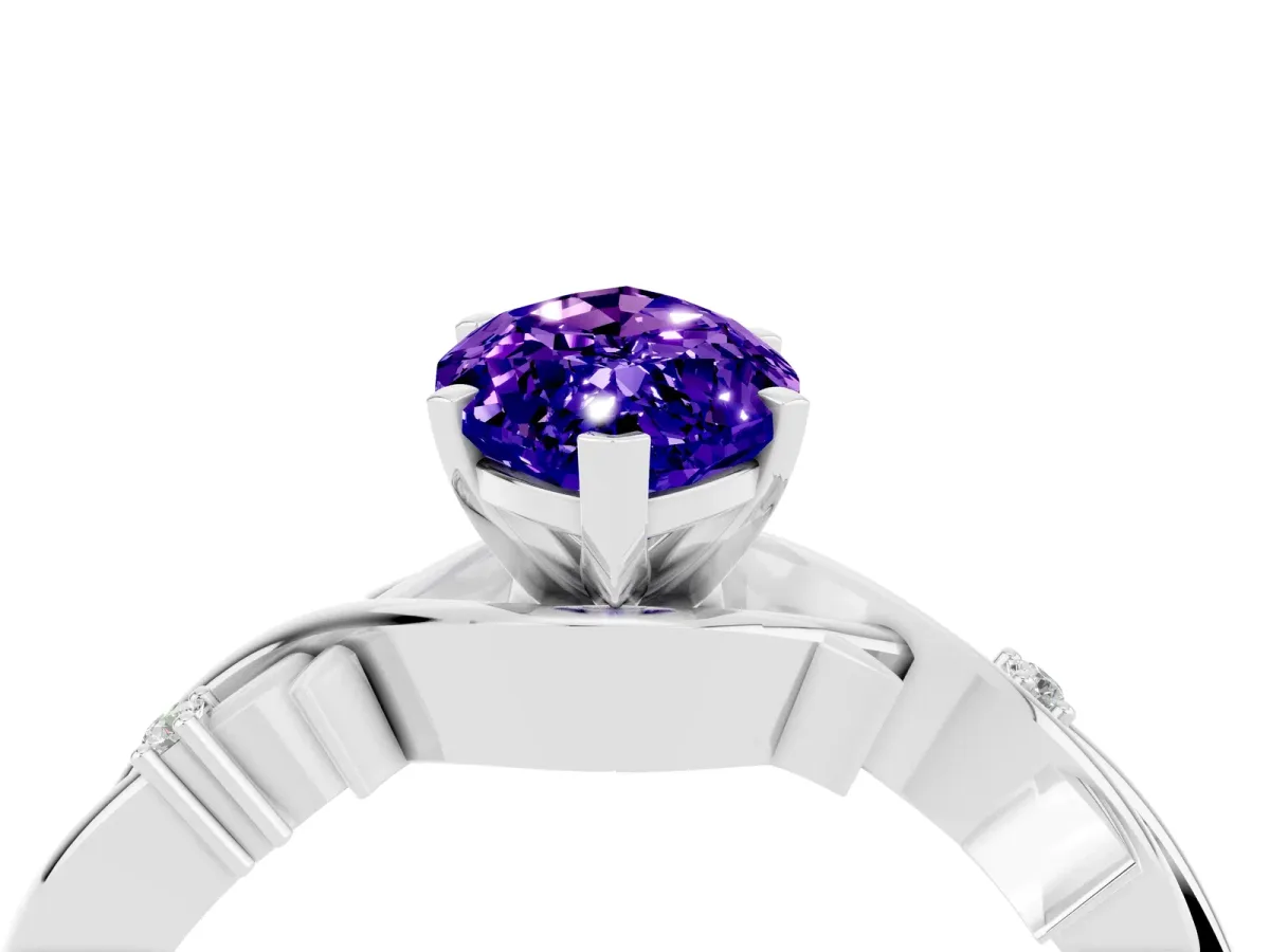 Marquise Cut Tanzanite Solitaire Ring with Twisted Band and Prong Setting Silver