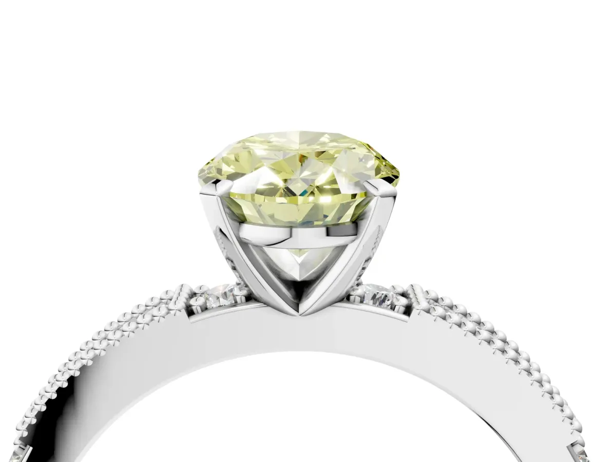 Fancy Yellow Oval Cut Solitaire with Pavé Band and Four-Prong Setting Silver