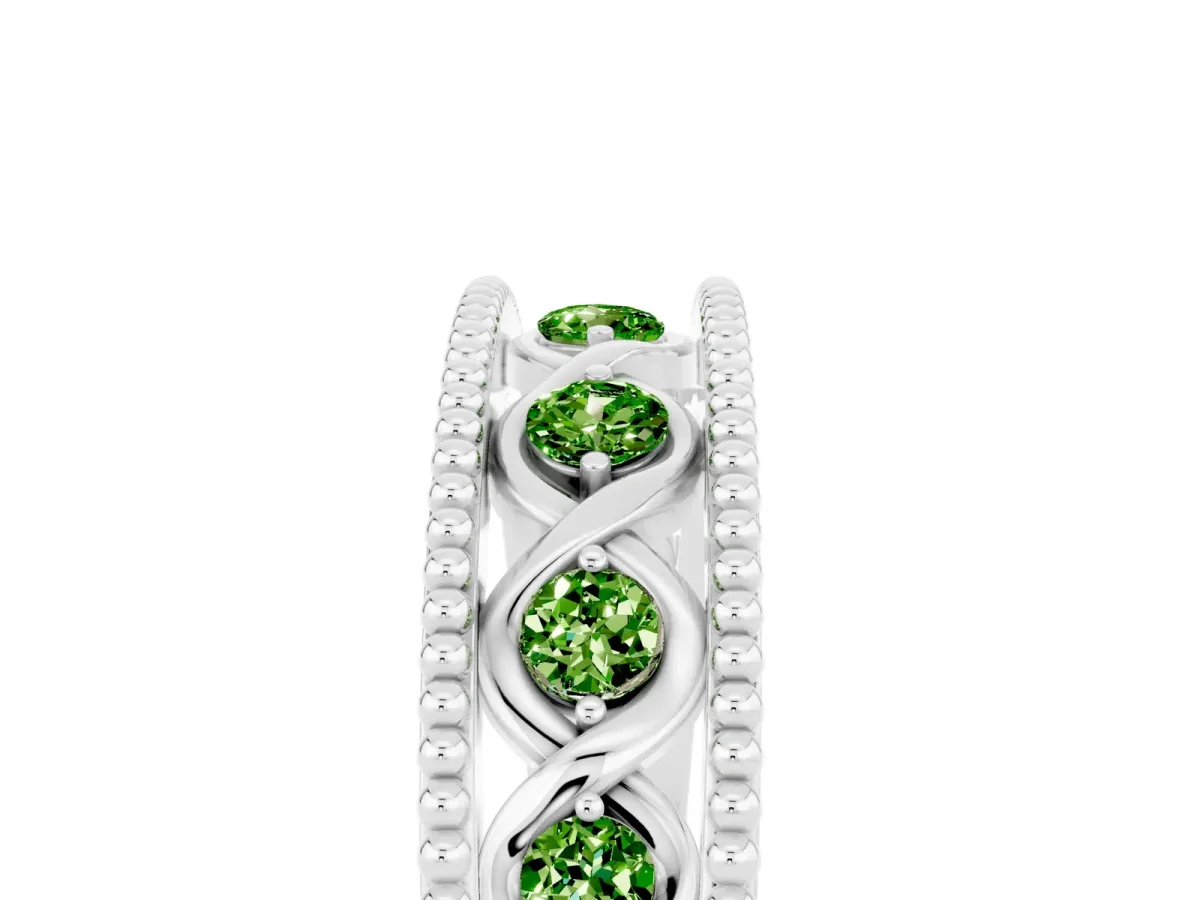 Round Peridot Twist Milgrain Band with Bezel Setting Platinum