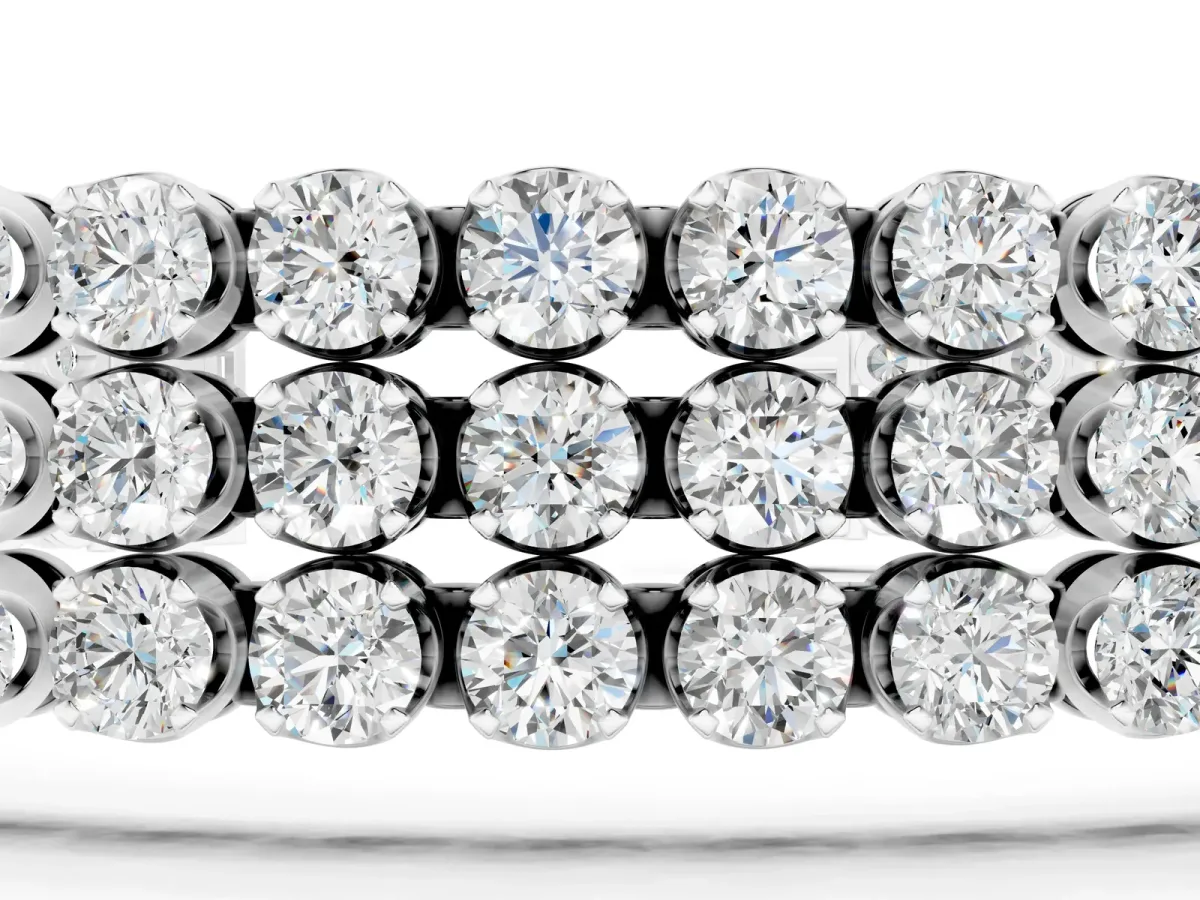 Three-Row Round Diamond Tennis Bracelet with Bezel Setting White gold
