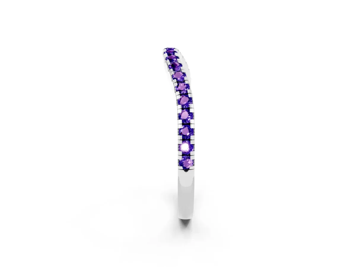 Round Tanzanite Pavé Half Eternity Band with Shared Prong Setting Platinum