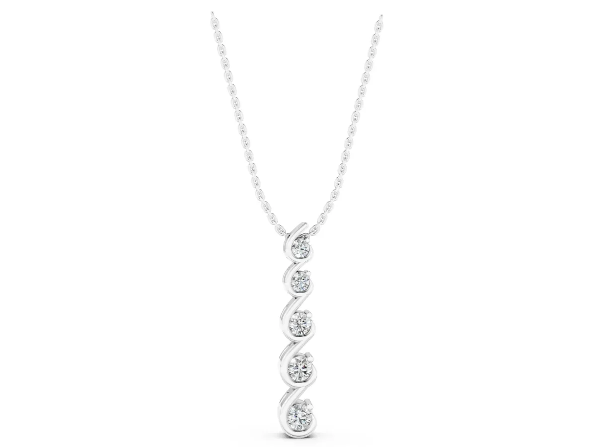 Round Diamond S-Curve Prong Pendant Silver