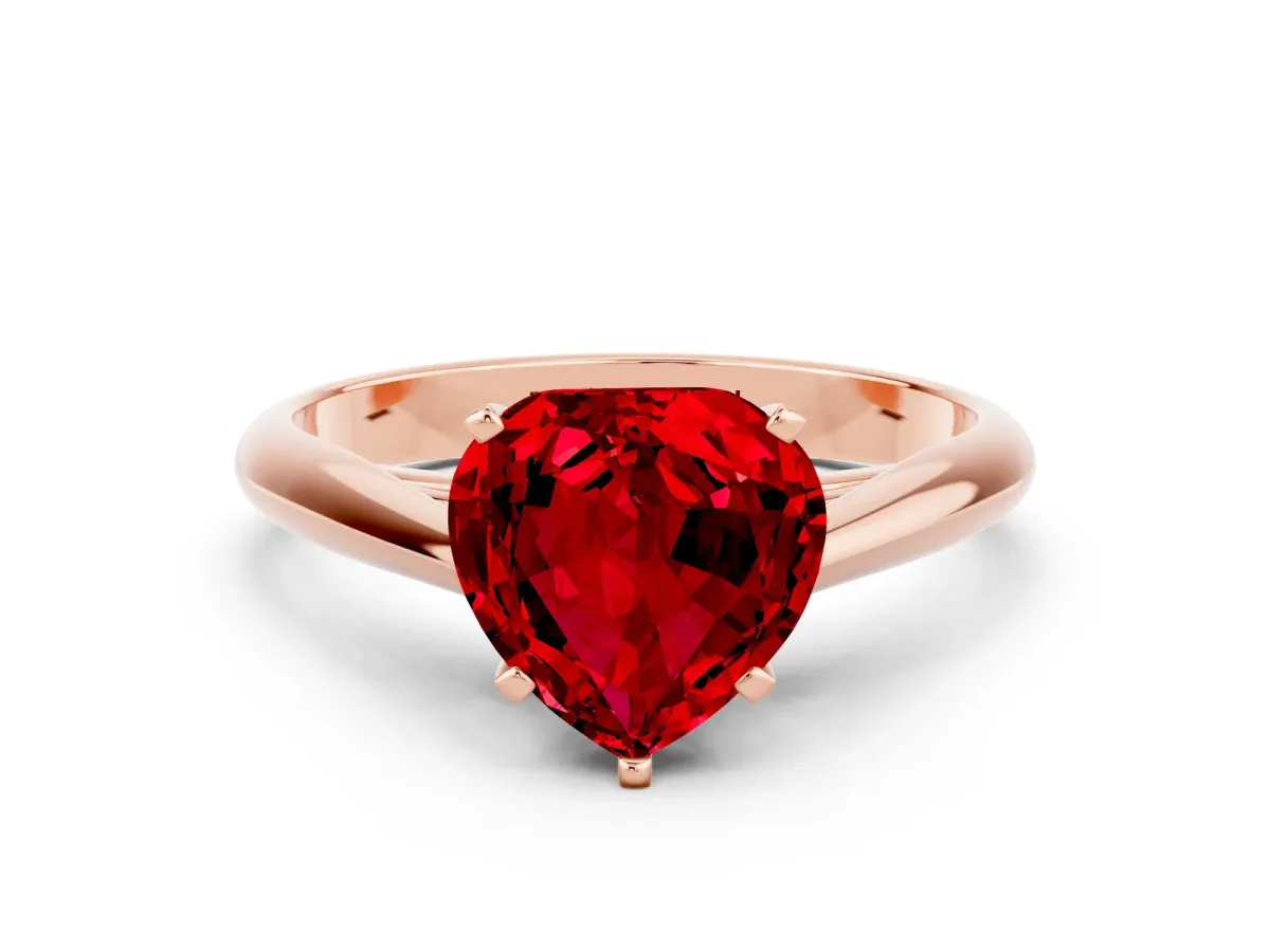 Heart Cut Ruby Solitaire Engagement Ring with Cathedral Setting and Four-Prong Mount Rose gold