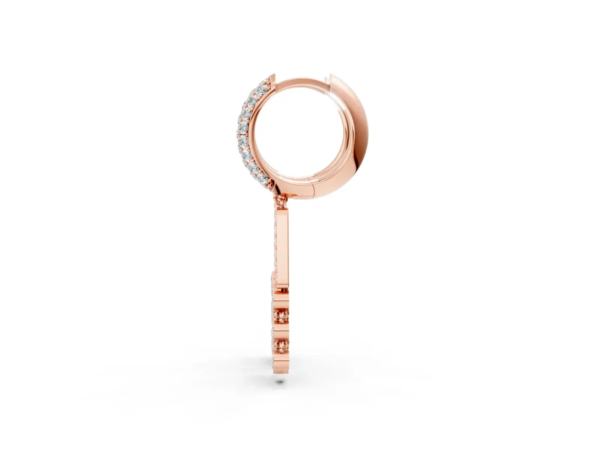 Round Diamond Initial A Huggie Hoop Earrings Rose gold