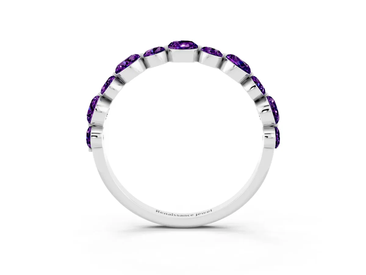 Round Amethyst Scalloped Prong Set Eternity Band Platinum