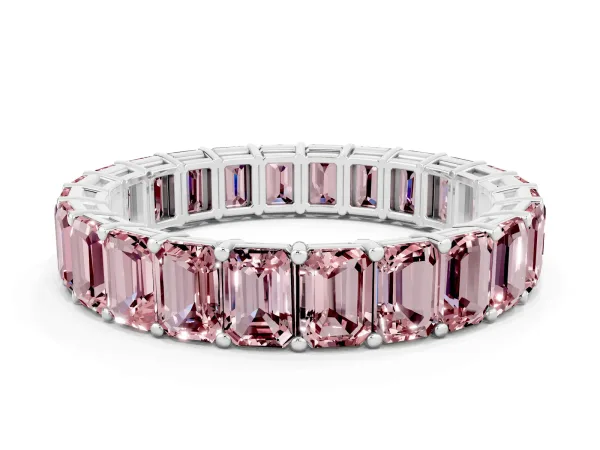 Emerald Cut Morganite Eternity Band with Shared Prong Setting Platinum