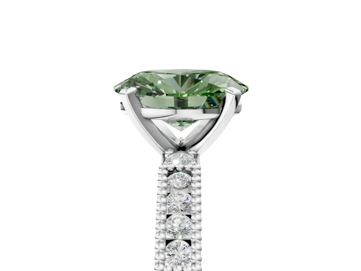 Fancy Green Oval Cut Solitaire with Pavé Band and Four-Prong Setting Platinum