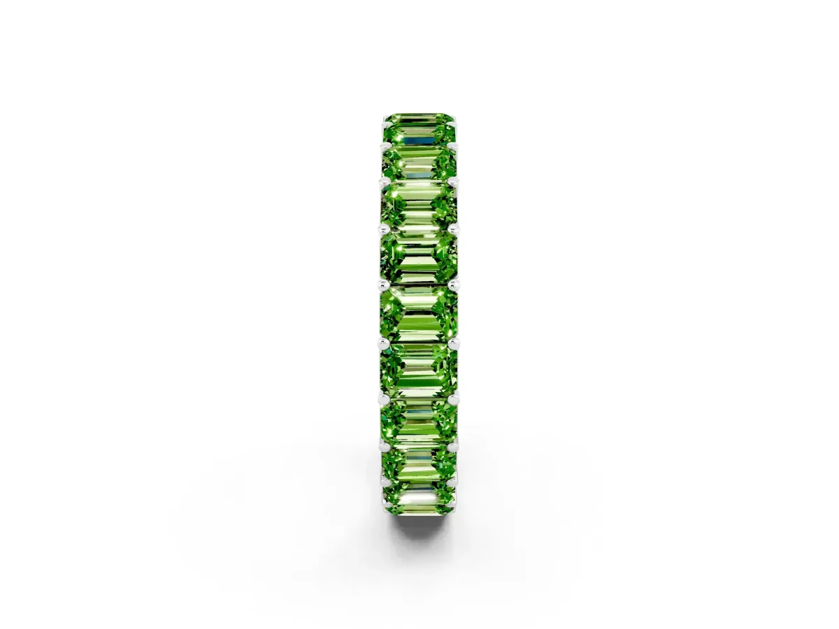 Emerald Cut Peridot Eternity Band with Shared Prong Setting White gold
