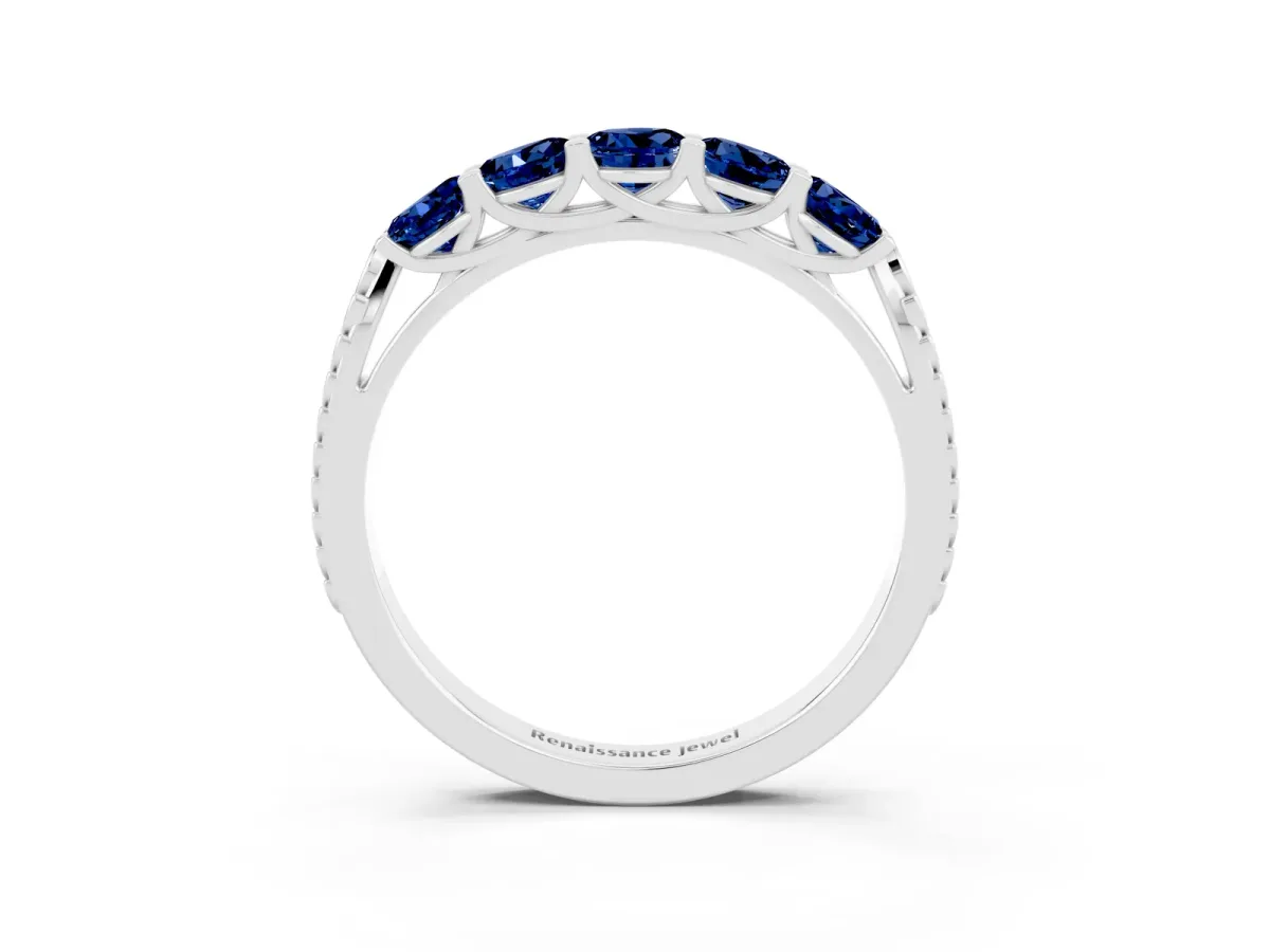 Five-Stone Round Blue Sapphire Prong-Set Band Platinum