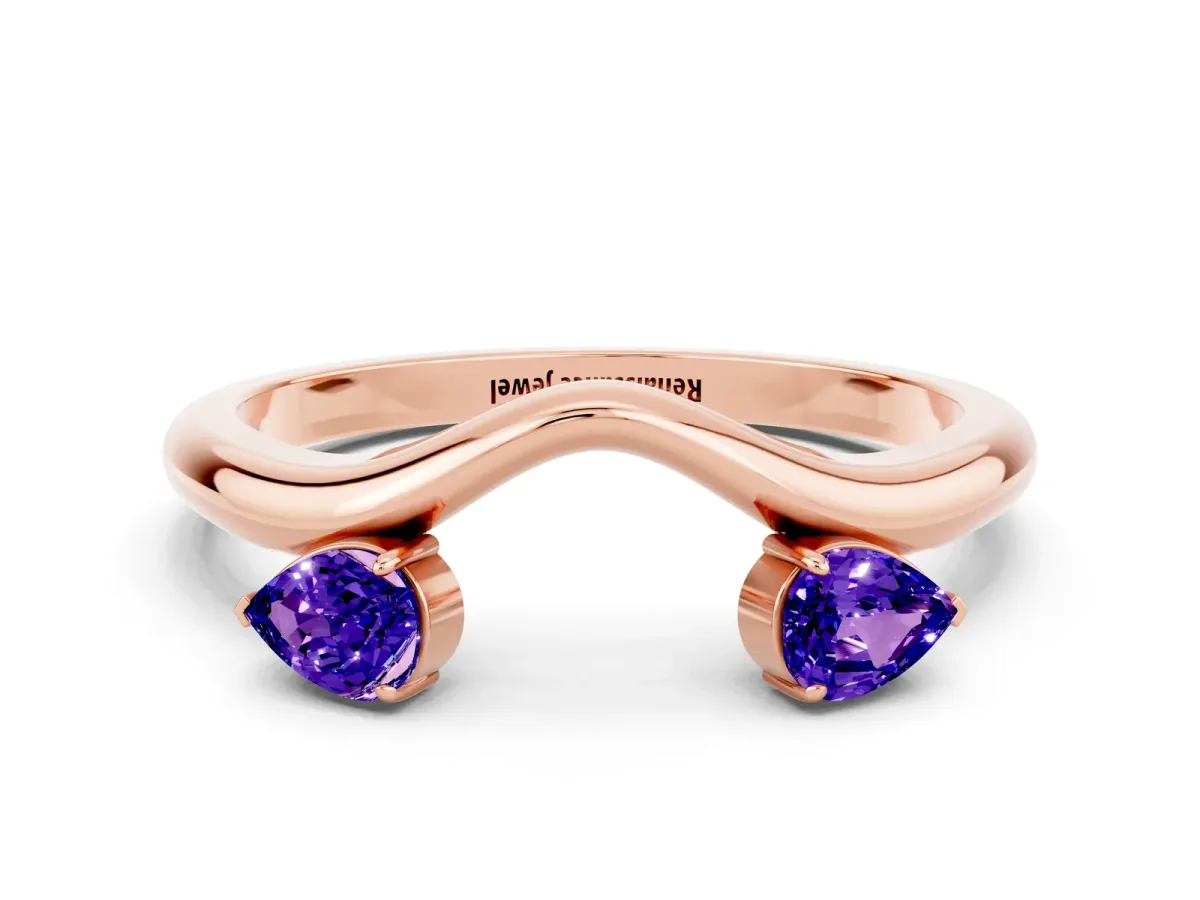 Pear Cut Tanzanite Two-Stone Open Band Ring with Prong Setting Rose gold