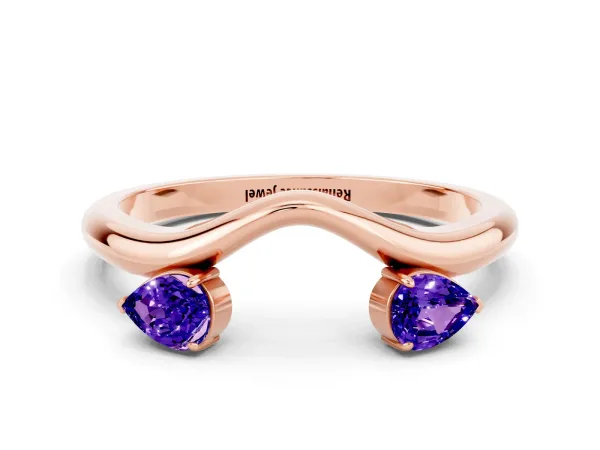 Pear Cut Tanzanite Two-Stone Open Band Ring with Prong Setting Rose gold