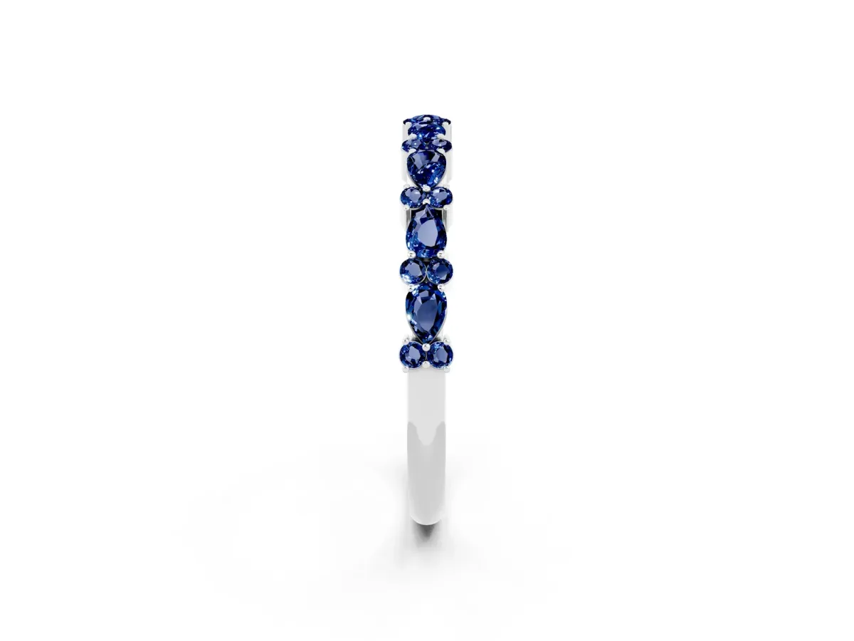 Pear and Round Blue Sapphire Wedding Band Platinum
