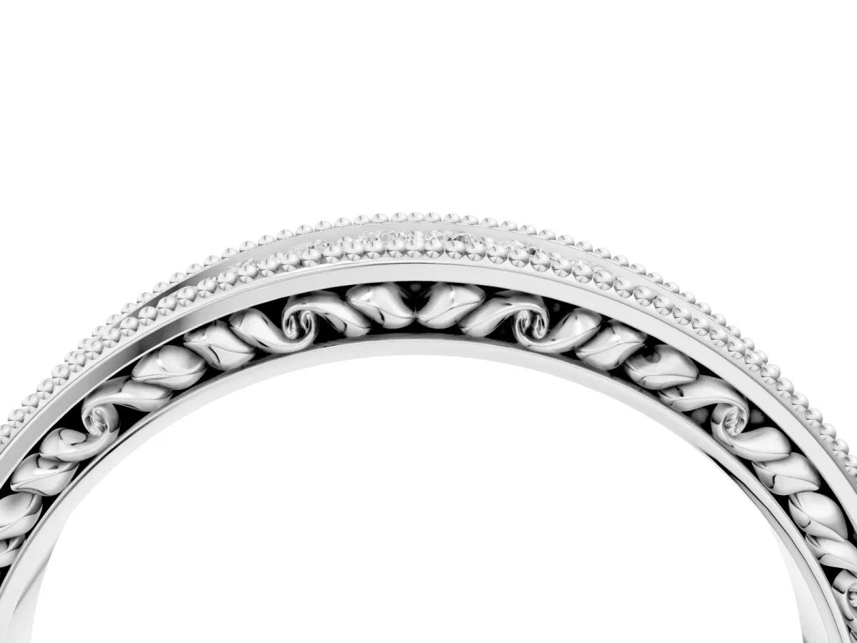 Pavé Round Diamond Eternity Band with Milgrain Edge Silver