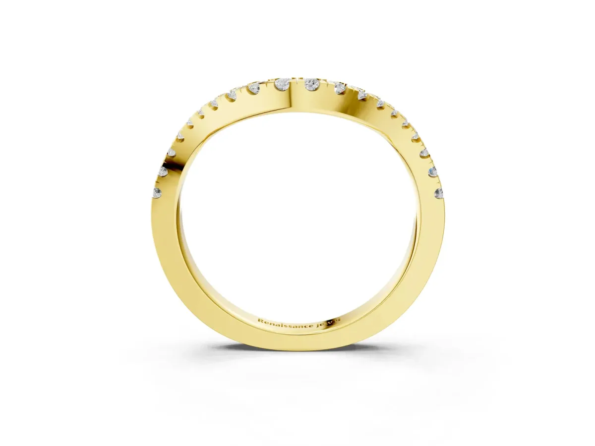 Curved Pavé Round Diamond Eternity Band with Shared Prong Setting Yellow gold