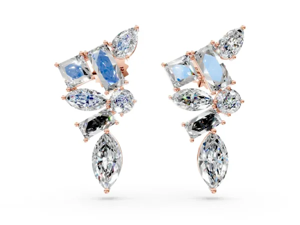 Princess, Baguette, Marquise, Pear and Round Diamond Cluster Stud Earrings Rose gold