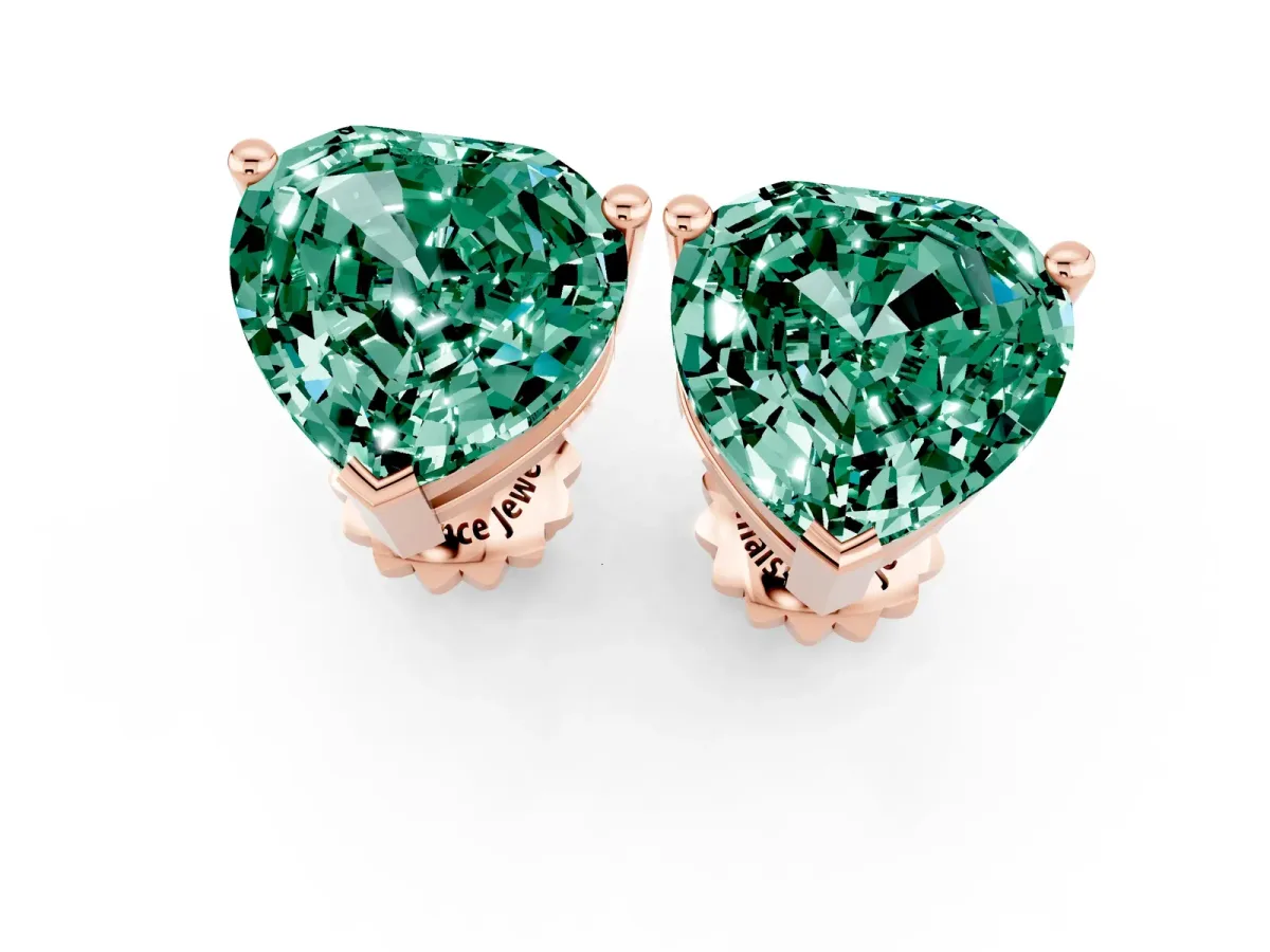 Heart Cut Green Sapphire Stud Earrings Rose gold