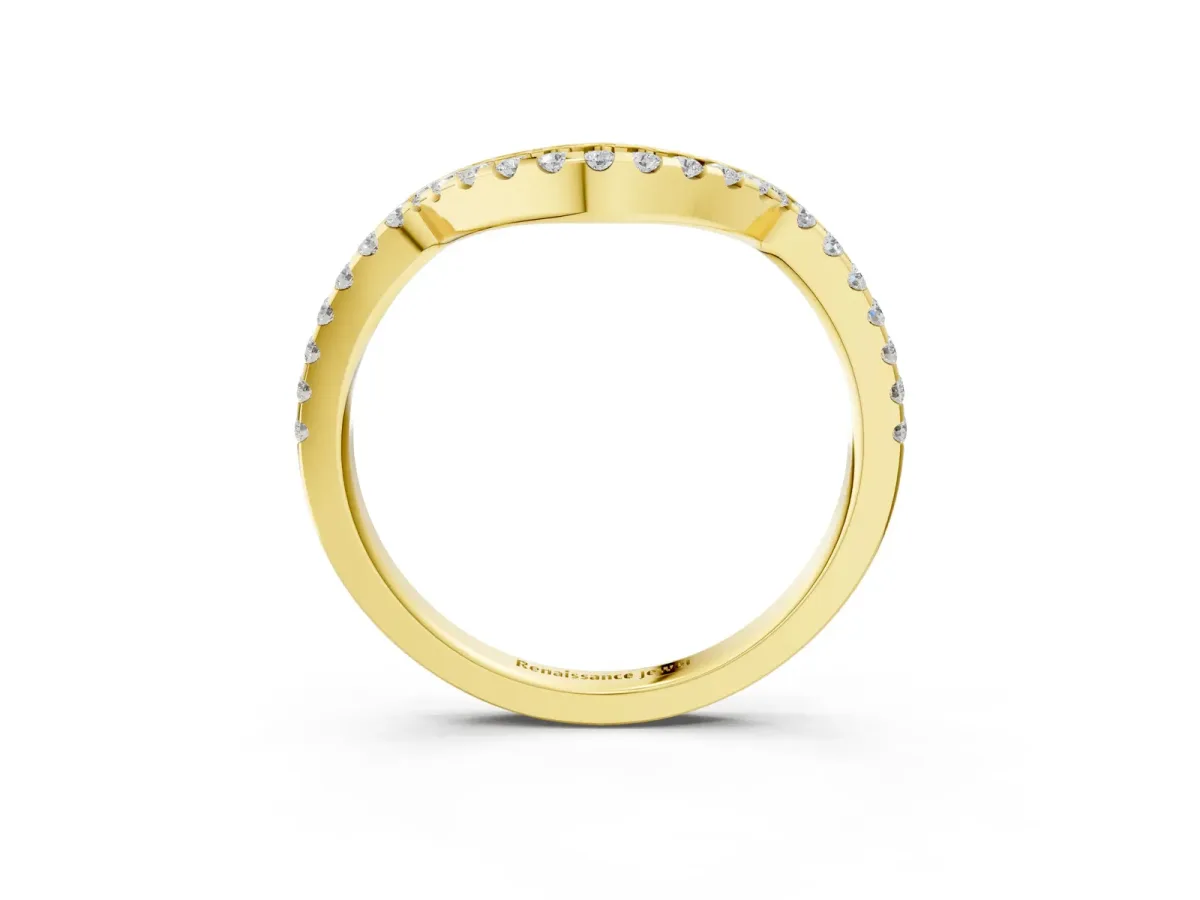 Pavé Round Diamond Contour Band with Shared Prong Setting Yellow gold
