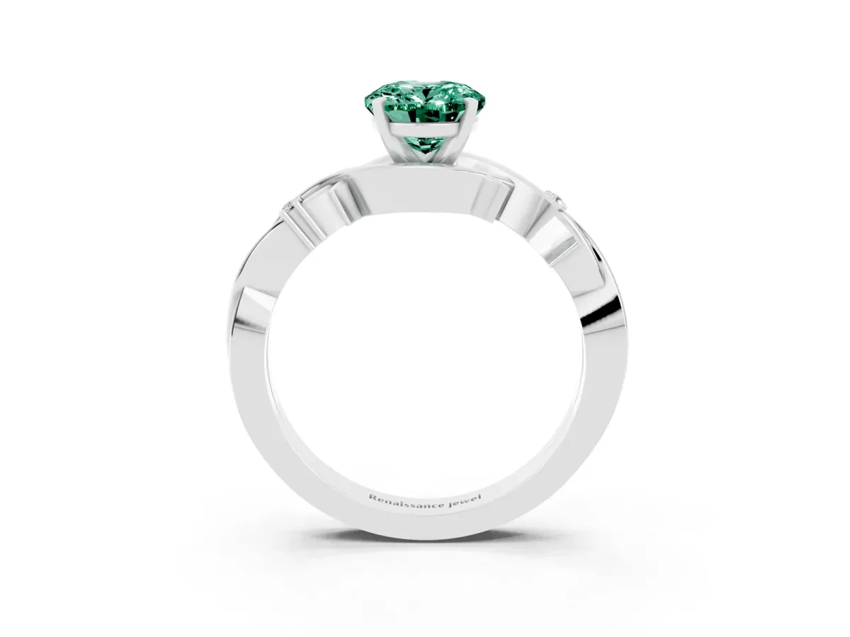 Oval Cut Green Sapphire Solitaire Ring with Twisted Band and Prong Setting Silver