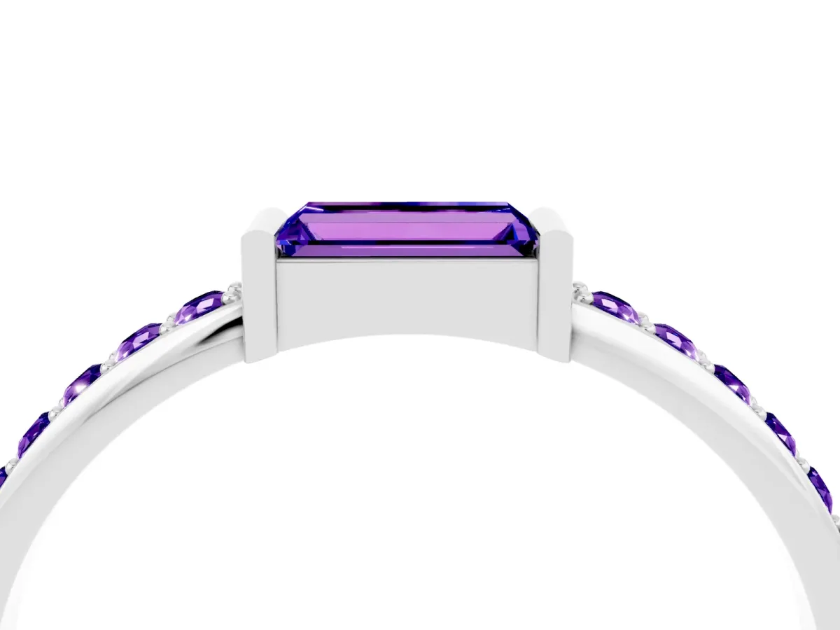Baguette Tanzanite Pavé Band with Bar Setting White gold