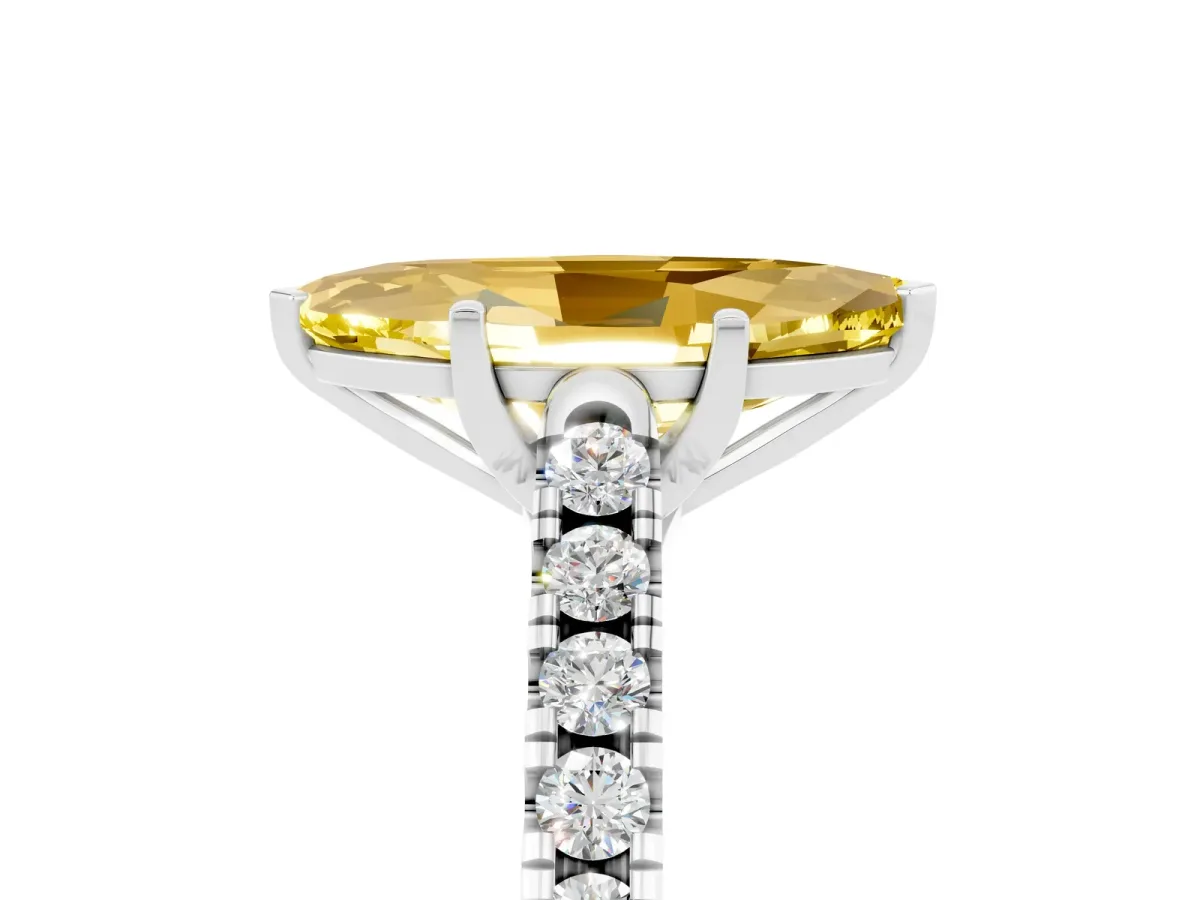 Marquise Cut Yellow Sapphire Pavé Band Solitaire Ring with Prong Setting Silver