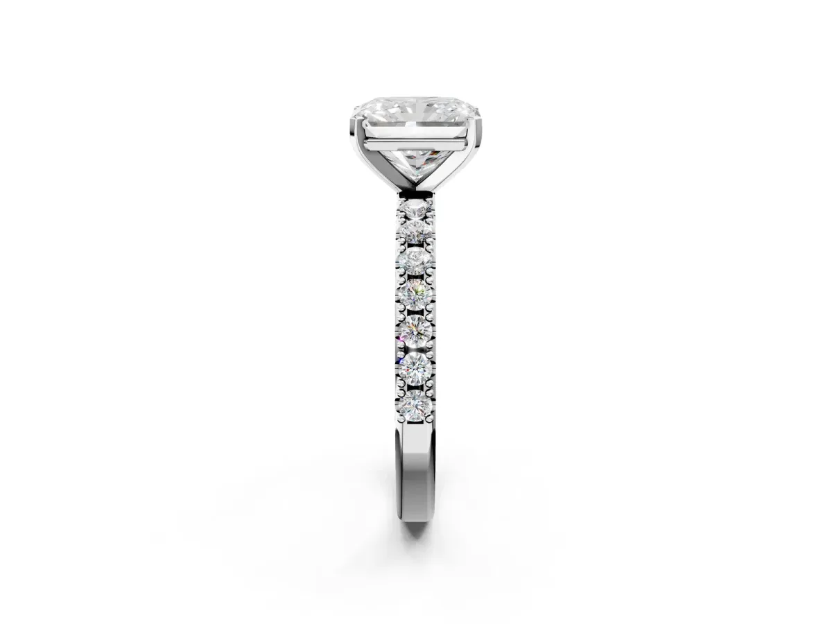 Radiant Cut Diamond Solitaire Pavé Band with Four-Prong Setting Platinum