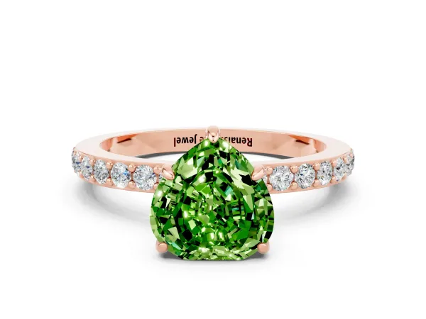 Heart Cut Peridot Solitaire Engagement Ring with Pavé Band and Four-Prong Setting Rose gold