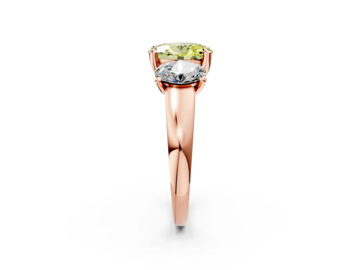 Fancy Yellow Three-Stone Oval Cut Cut Solitaire Ring with Classic Prong Setting Rose gold