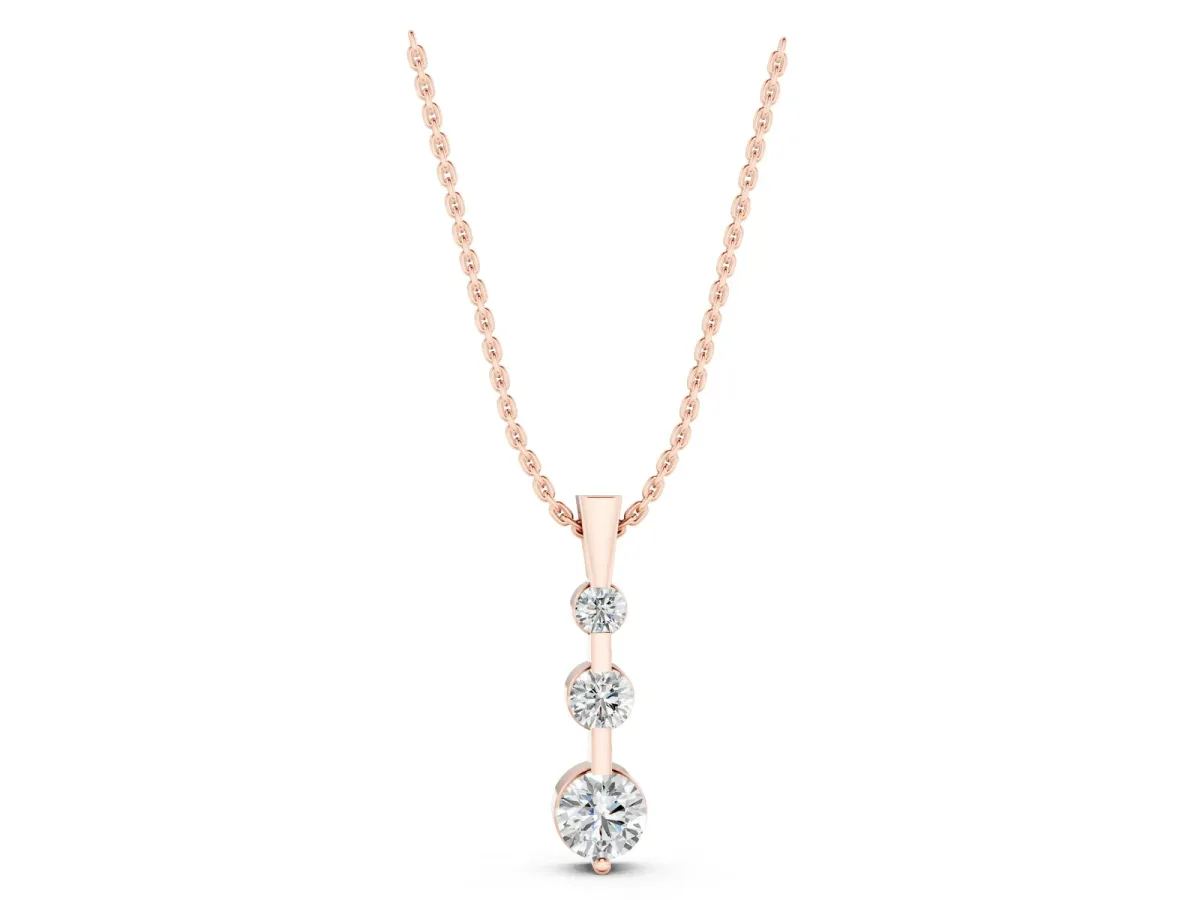 Three-Stone Round Diamond Prong-Set Pendant Rose gold