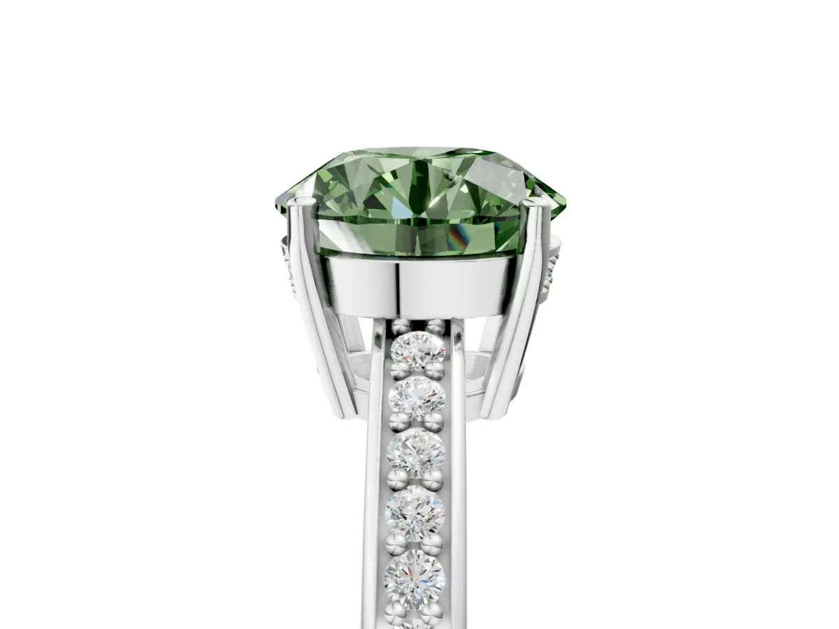 Fancy Green Asscher Cut Solitaire Pavé Band Prong Setting Ring Platinum