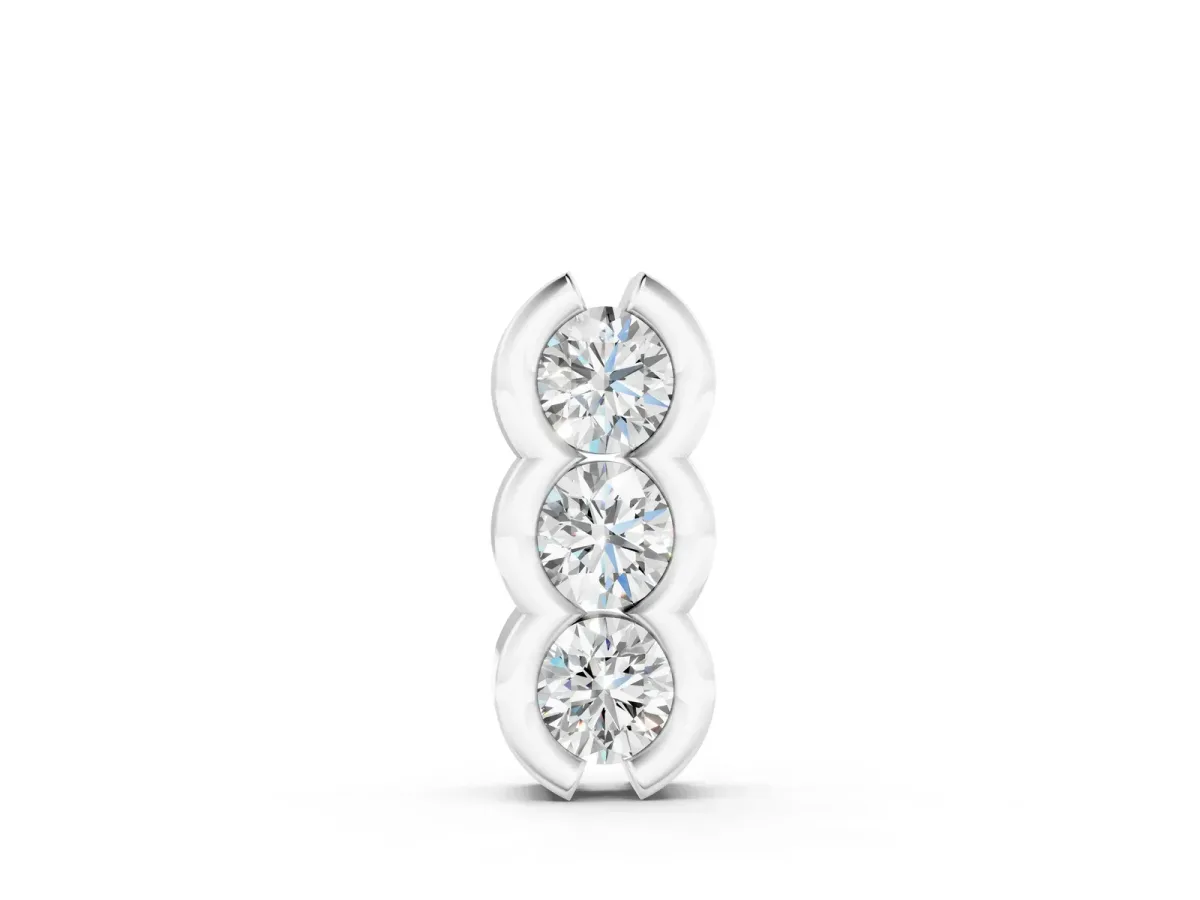 Three Stone Round Diamond Shared Prong Pendant Silver