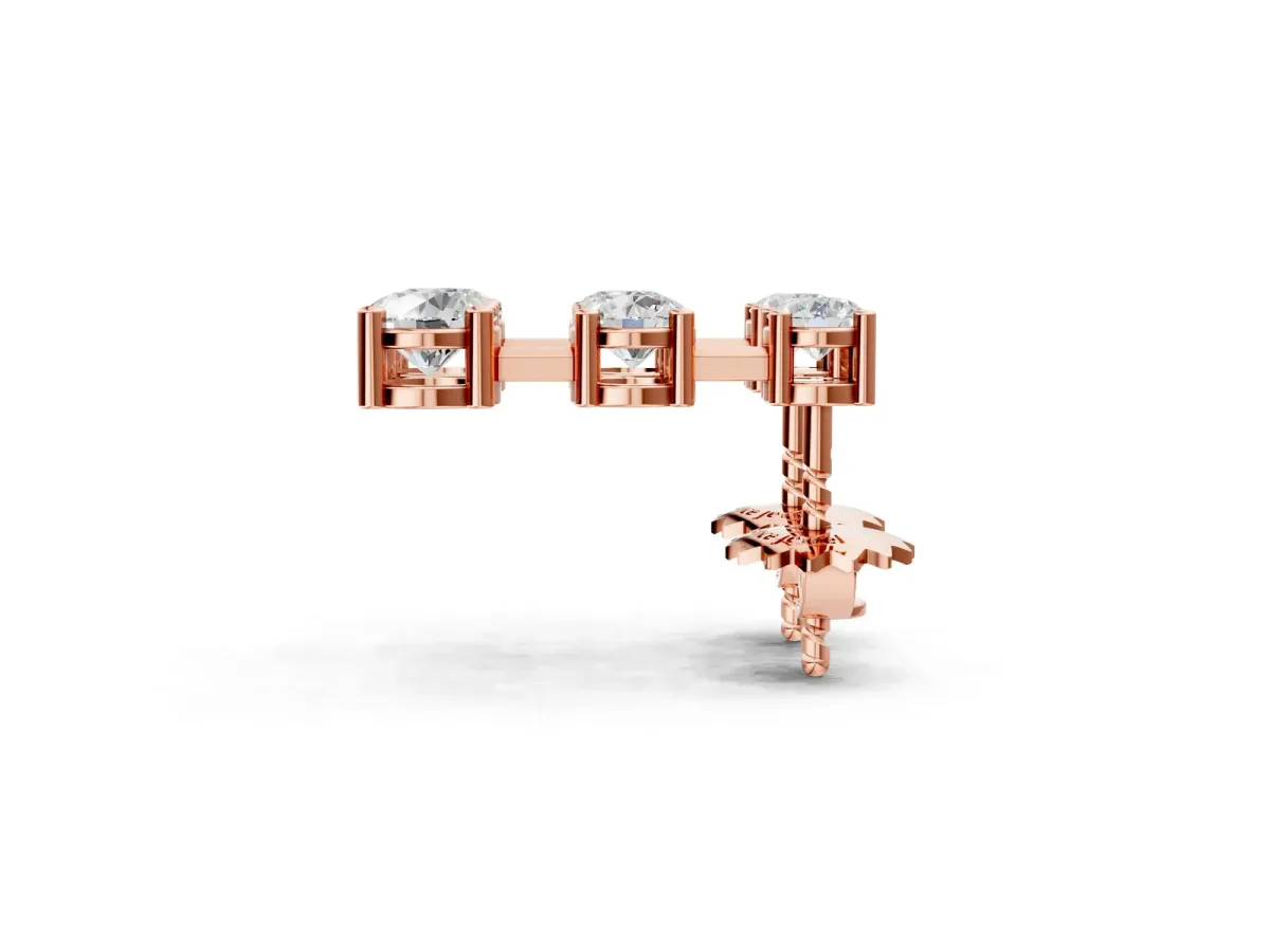 Three-Stone Round Cut Drop Earrings with Prong Setting Rose gold