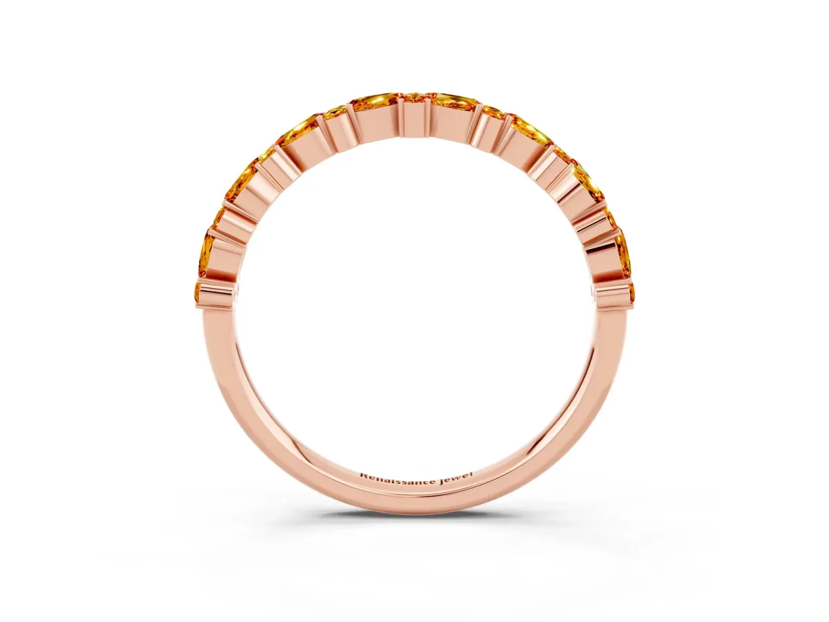 Pear and Round Citrine Wedding Band Rose gold