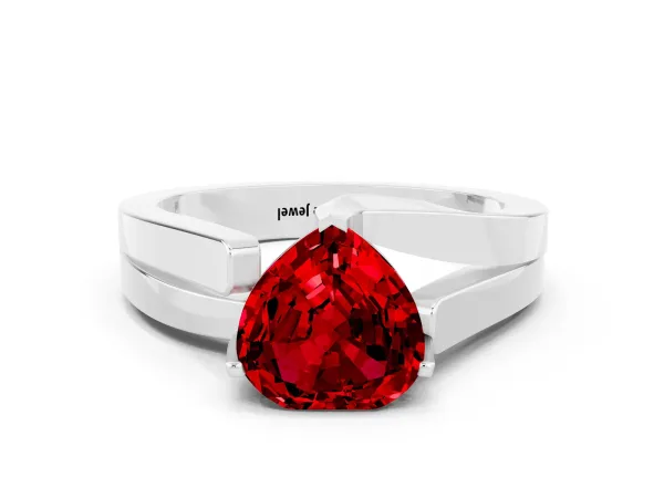 Modern Tension Set Heart Cut Ruby Solitaire Wide Band Ring Platinum