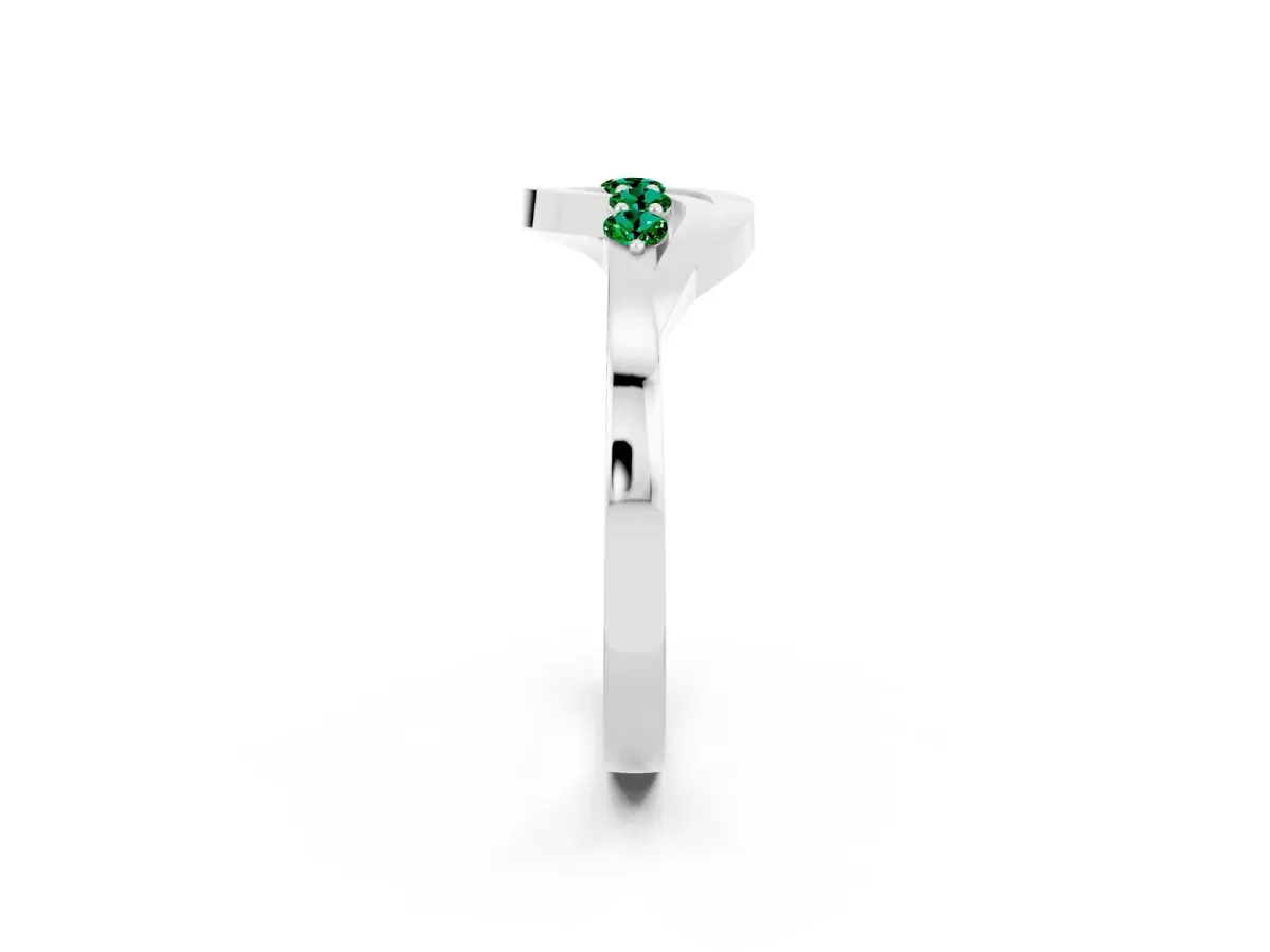 Five-Stone Round Emerald Crossover Band with Prong Setting Silver