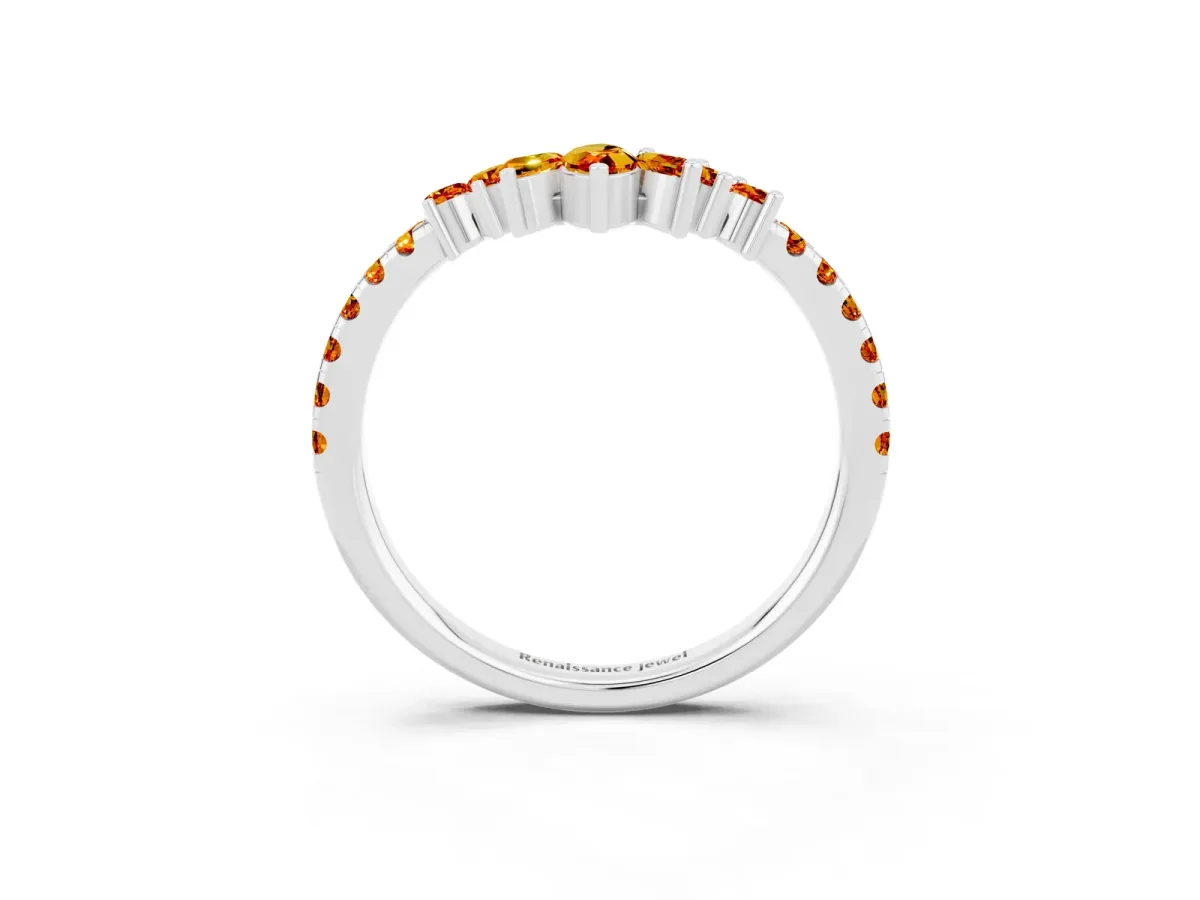 Chevron Marquise and Round Citrine Open Band with Prong Setting Platinum