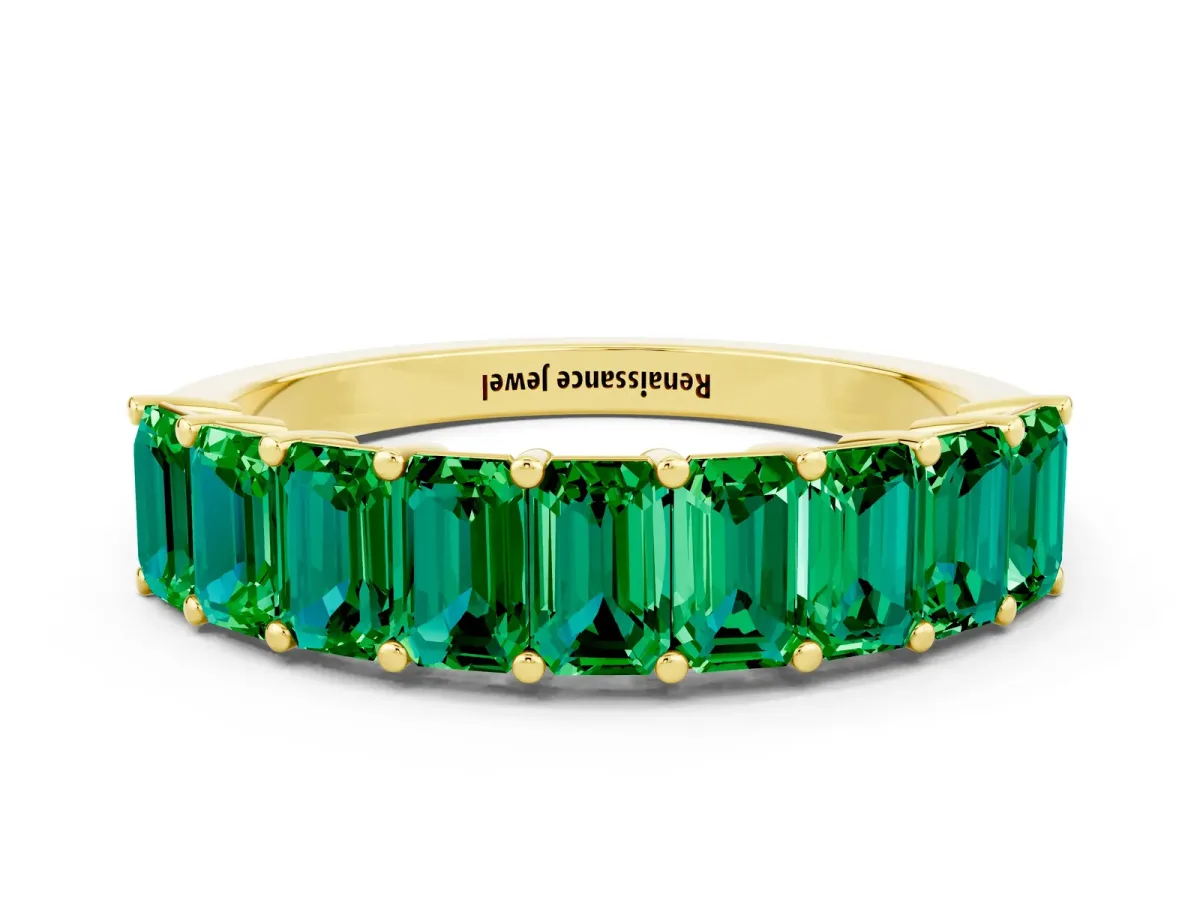 Emerald Cut Emerald Prong-Set Eternity Band Yellow gold