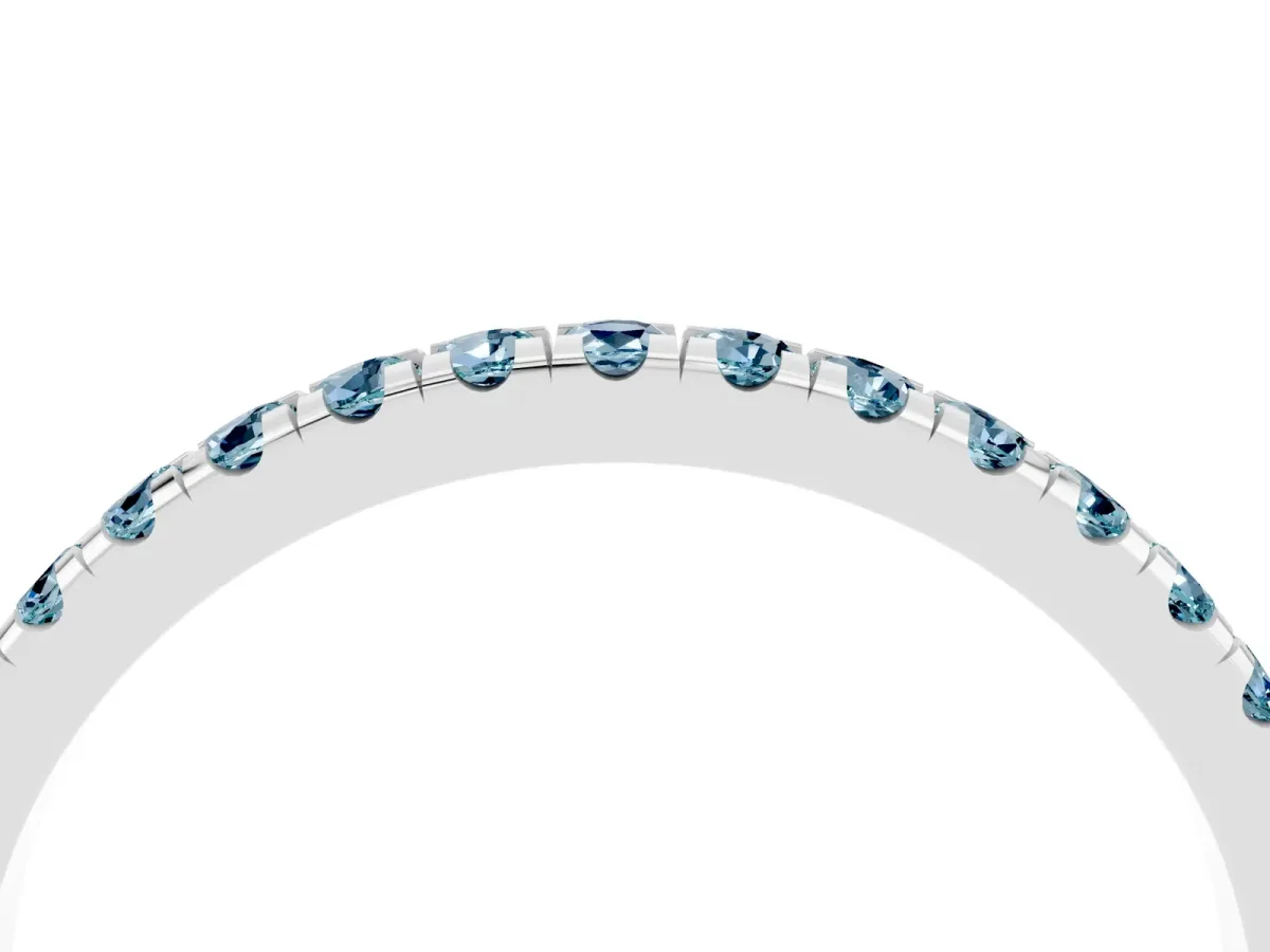 Pavé Round Aquamarine Half Eternity Band with Shared Prong Setting Silver