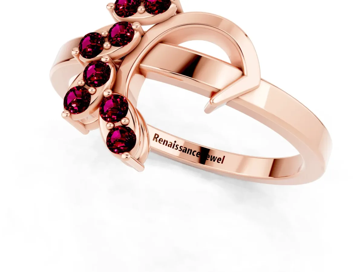 Marquise Garnet Cluster Bypass Ring with Prong Setting Rose gold