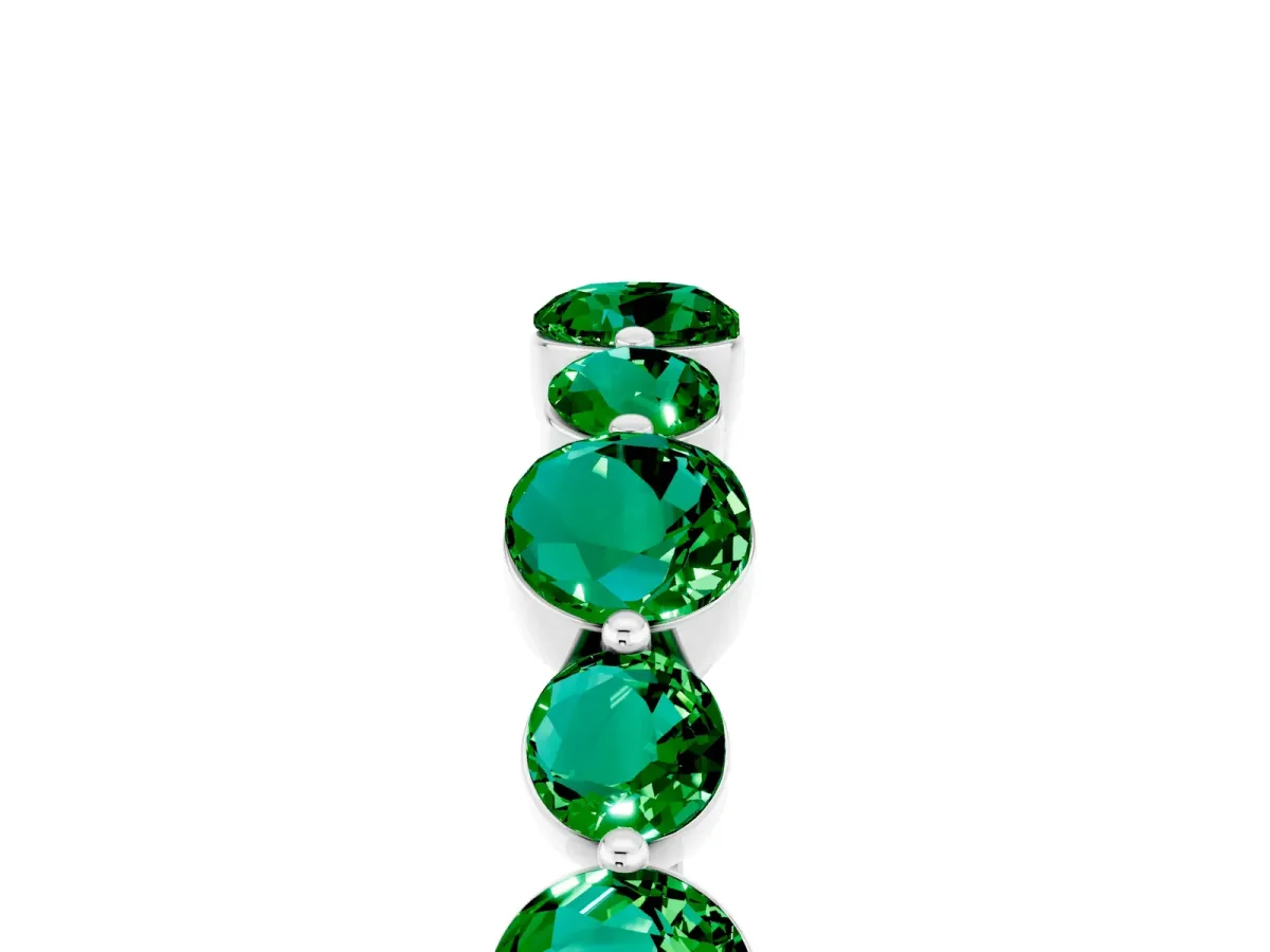 Round Emerald Scalloped Prong Set Eternity Band White gold