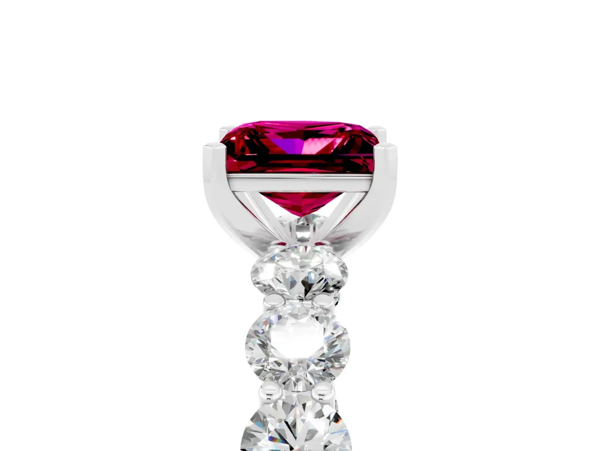 Princess Cut Garnet Prong Setting with Side Stones on a Pave Band Silver