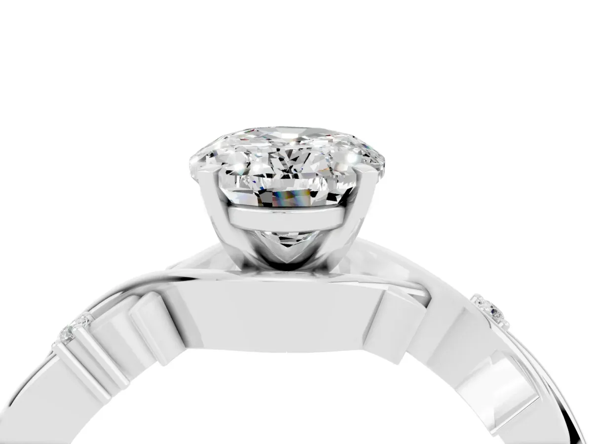 Oval Cut Moissanite Solitaire Ring with Twisted Band and Prong Setting Silver
