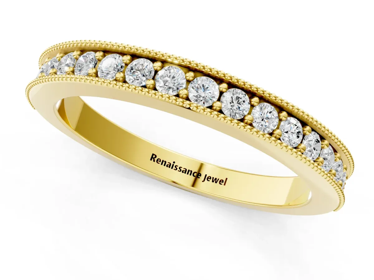 Round Diamond Milgrain Pavé Eternity Band Yellow gold