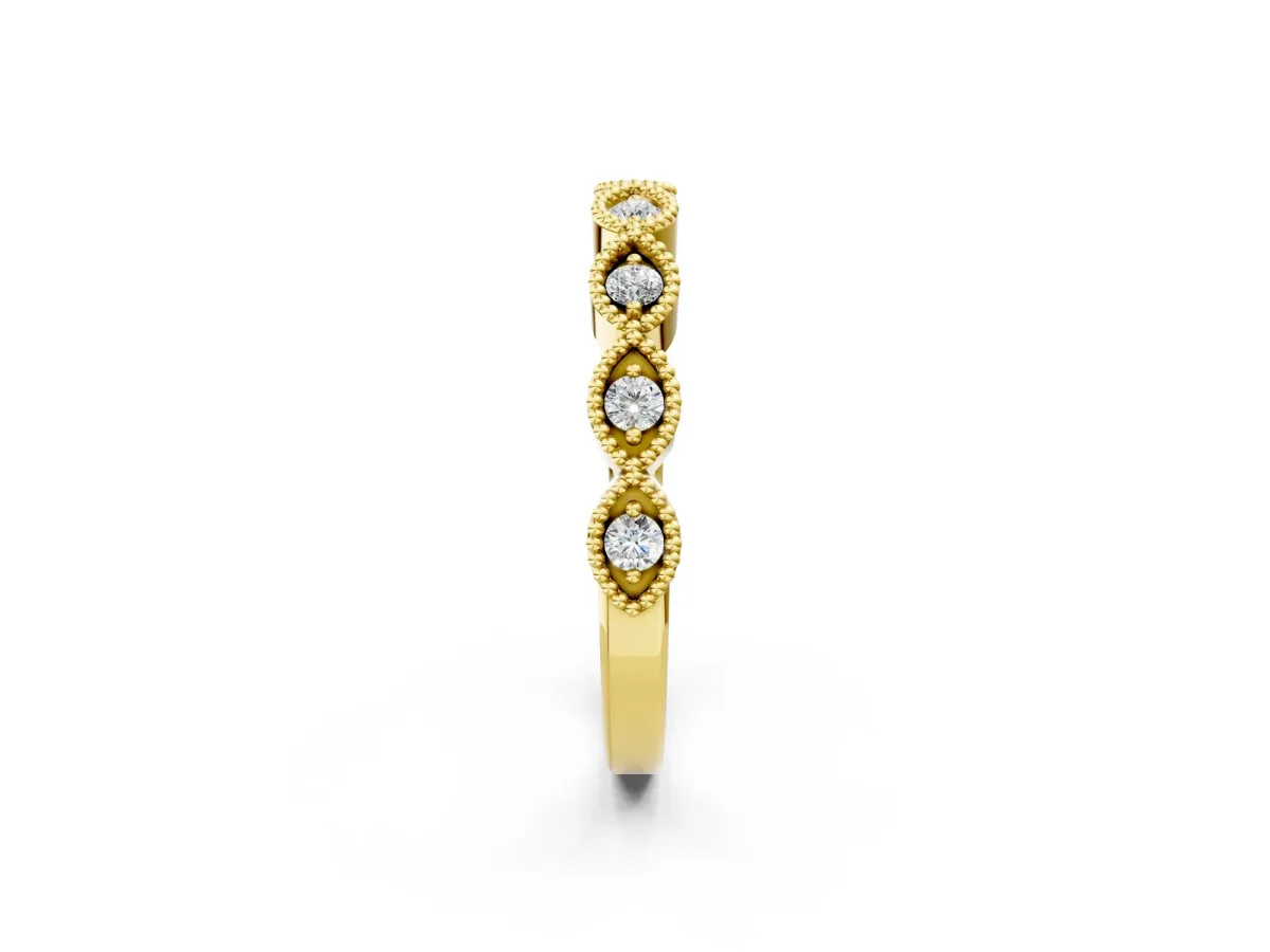 Milgrain Marquise Diamond Half Eternity Band with Bezel Setting Yellow gold