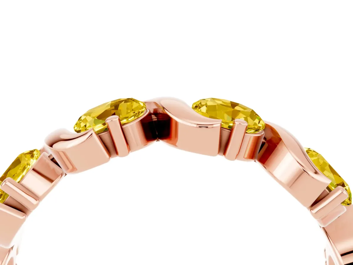 Round Yellow Sapphire Half Eternity Band with Wave Prong Setting Rose gold