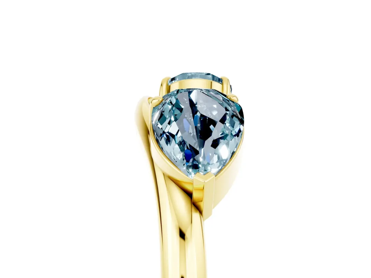Two-Stone Pear Aquamarine Bypass Ring with Prong Setting Yellow gold