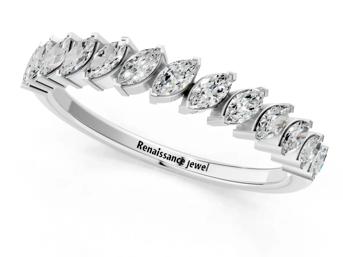 Marquise Diamond Half-Eternity Band with Shared Prong Setting Platinum