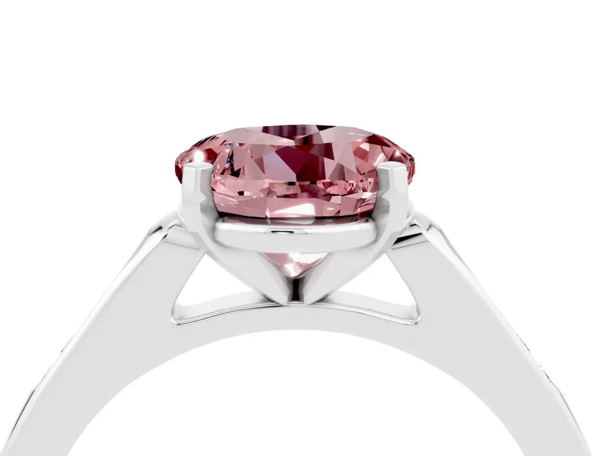 Round Cut Morganite Solitaire Ring with Channel Set Round Band and Prong Setting Silver