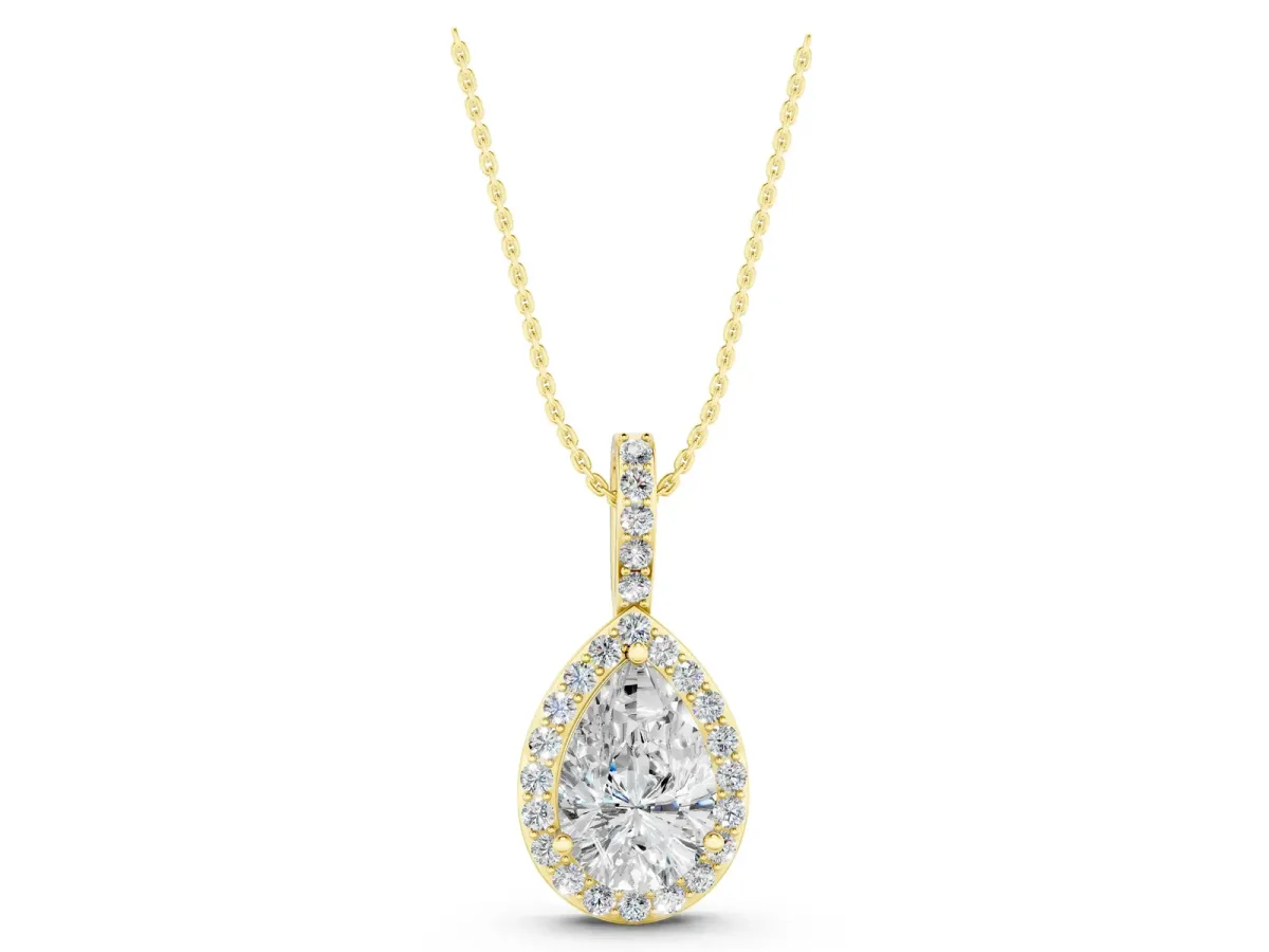 Halo Pear Diamond Pendant with Prong Setting Yellow gold
